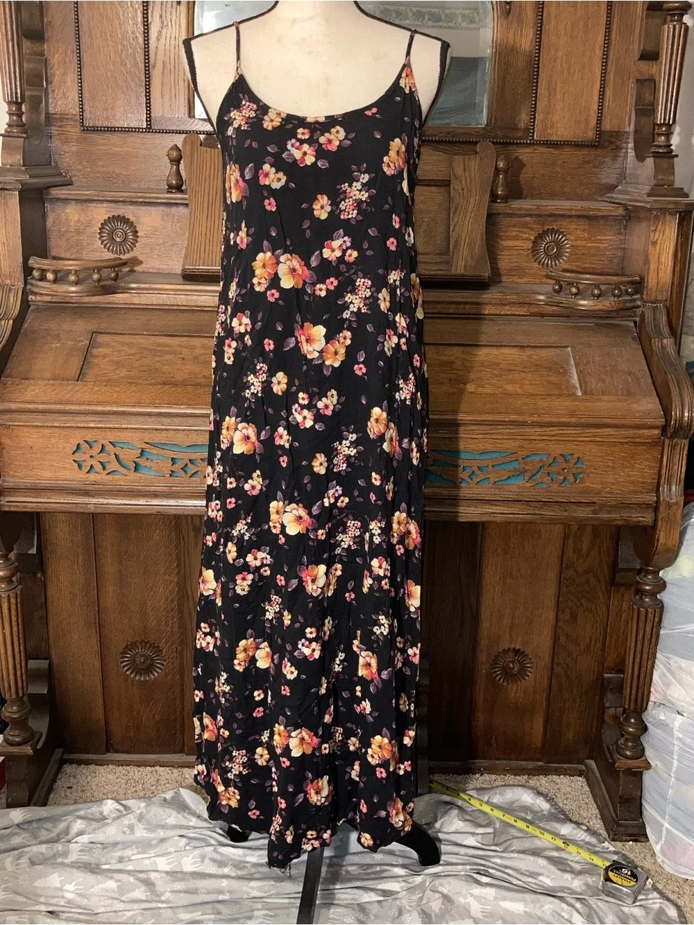 Vintage 100% sleeveless rayon floral maxi dress dark fairy grunge size large - Picture 2 of 9